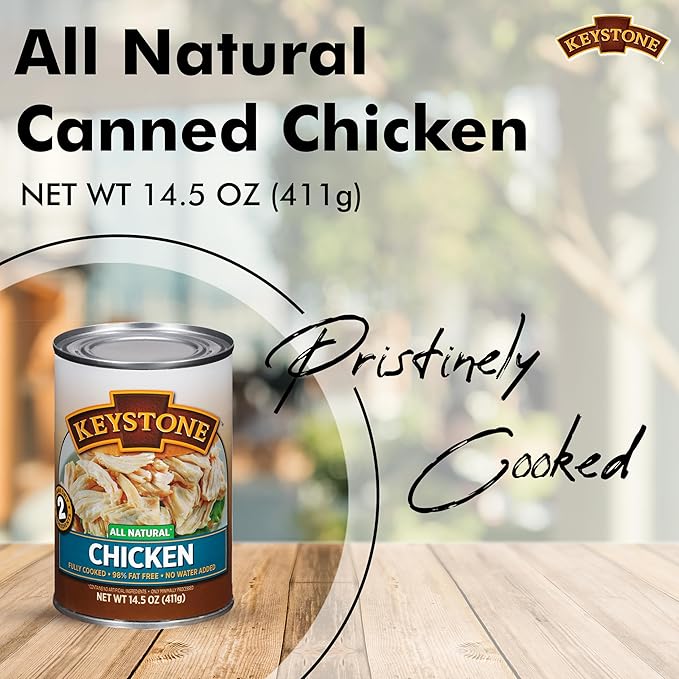 Keystone All Natural Canned Chicken 14.5 Oz Fully Cooked | No Water Added | Ready to Meat | Quick