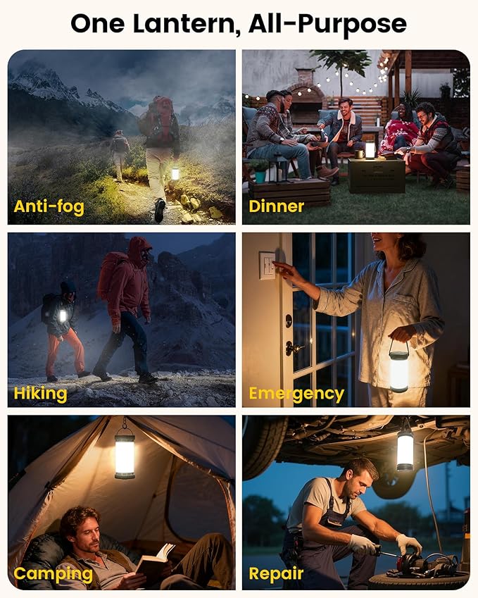 Glocusent 135 LED Ultra Bright Camping Lantern, Up to 200H, 5000mAh Camping Lights with 3 Colors &