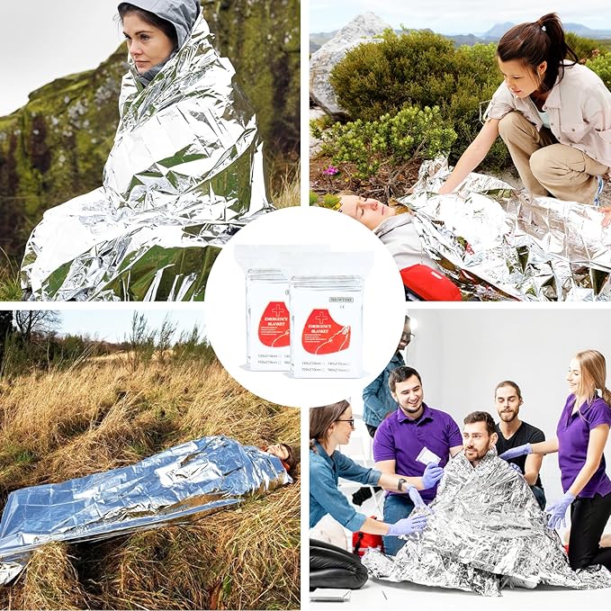 Emergency Blankets Mylar Thermal Blanket (10 Pack-Silver) 84"x52" Space Blankets Survival for First