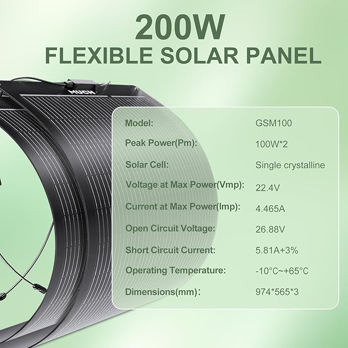 200W Semi-Flexible Solar Panel 12V/24V Monocrystalline Ultra-Flexible Bendable Mono Off-Grid