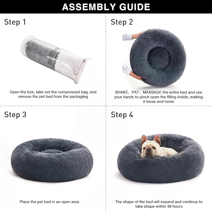 Love's cabin Calming Cat Bed for Indoor Cats, Anti-Anxiety Donut Round Dog Bed, Fluffy Faux Fur