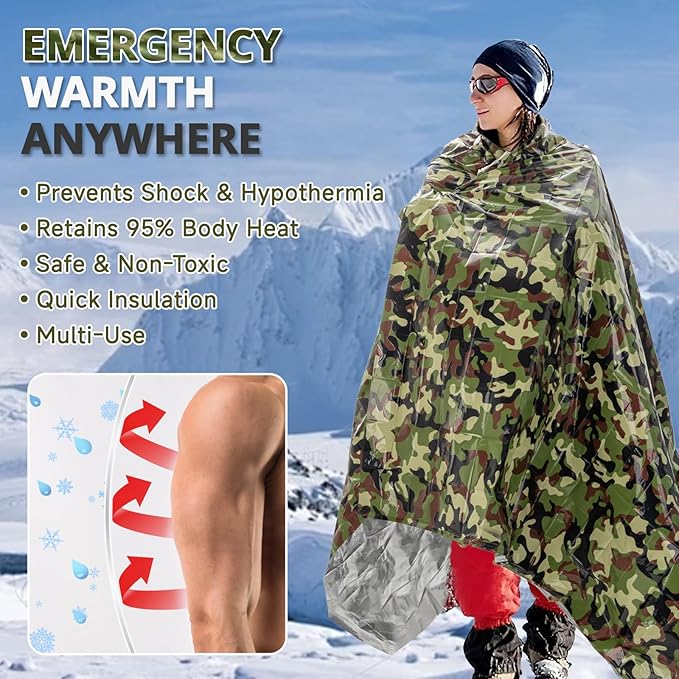 SecuCaptain Survival Emergency Thermal Blankets: Thicken 28um Space Mylar Blanket Kit for Outdoor