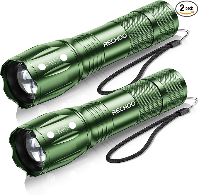 RECHOO LED Flashlight 2 Pack Green, Tactical Flashlights High Lumens with 3 Modes, Pocket Small