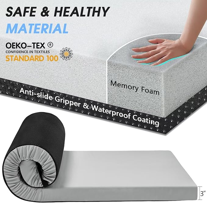 CYMULA Memory Foam Camping Mattress Pad,3inch Sleeping Pad for Camping,Non-Slip Bottom Floor Cot