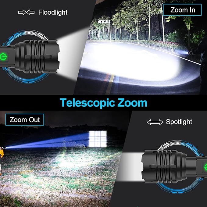 Flashlights High Lumens Rechargeable (Battery Included), XHP70.2 Super Bright LED Flashlight with