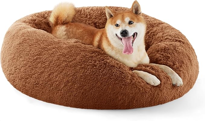 Bedsure Calming Dog Bed for Medium Dogs - Donut Washable Medium Pet Bed, 30 inches Anti-Slip Round