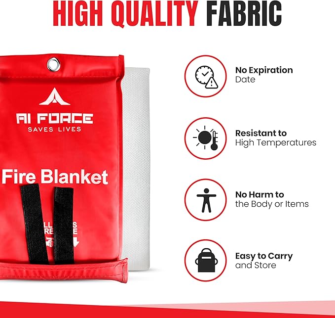 AI FORCE Fire Blanket with Gloves & Hooks ??Fireproof Emergency Safety Blanket for Home, Kitchen