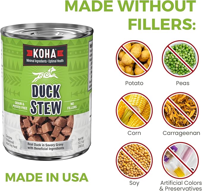 KOHA Minimal Ingredient Duck Stew for Dogs, High Protein Limited Ingredient Dog Food, 12.7oz Cans