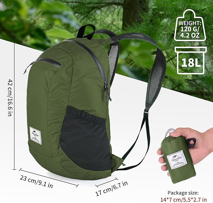 Naturehike 18L Lightweight Hiking Daypack, Waterproof Camping Packable Backpack Ultralight for
