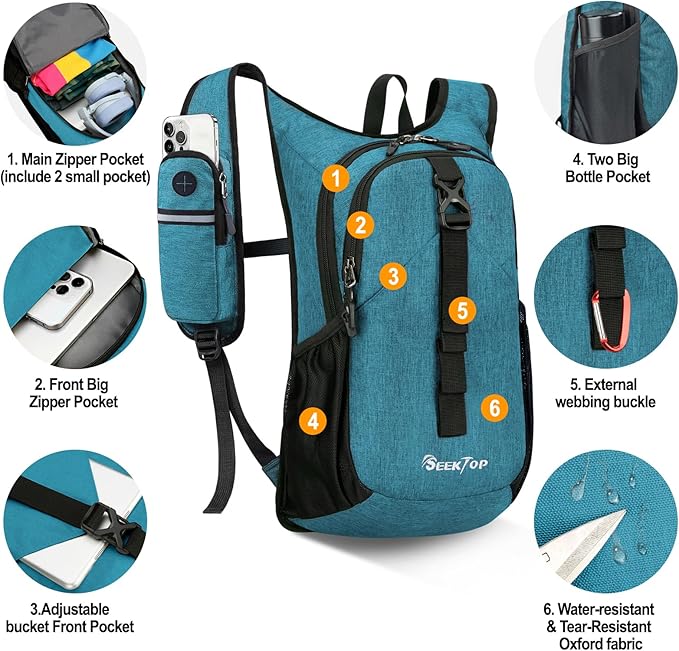 Seektop 15L Small Hiking Backpack for Women Men, Foldable Packable Backpack with Phone Pocket