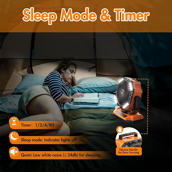40000mAh Battery Powered Camping Fan - 136H Max Cooling, Rechargeable Battery Operated Oscillating
