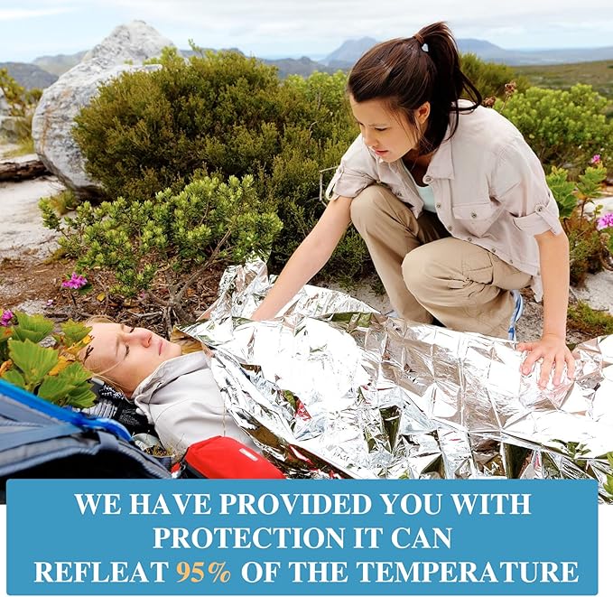 Macarrie Emergency Blanket Bulk - Survival Thermal Silver Foil Reflective Blankets Set Pack for