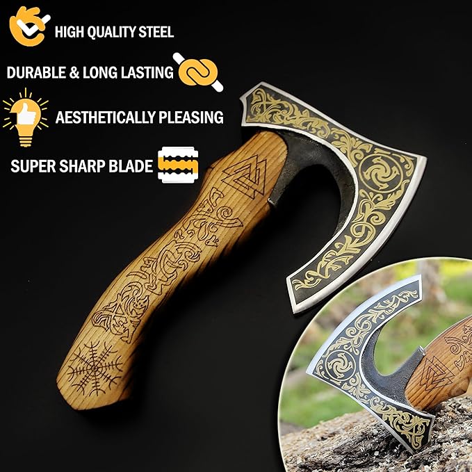 SHINY CRAFTS-Viking axe bearded axe tomahawk birthday gifts-Viking Axe with Carbon Steel Head and
