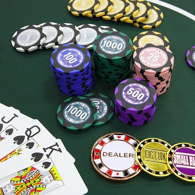 ORIENGEAR Poker Chip Set with Denominations 500 PCS with 14 Gram Numbered Clay Chips, Texas