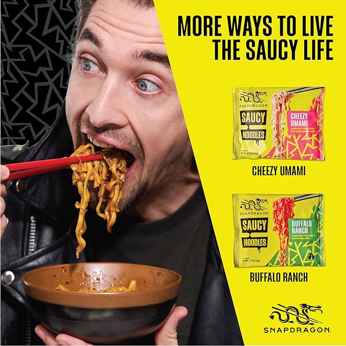 Snapdragon Saucy Instant Noodles with Korean BBQ Slurpable Sauce - Quick Meal, Snack, and Lunch.
