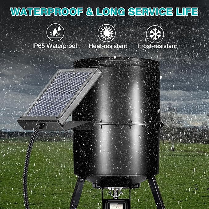 Solar Panel for Deer Feeder, 12V Solar Panel Outdoor Hunting Feeder Waterproof, Solar Power Battery