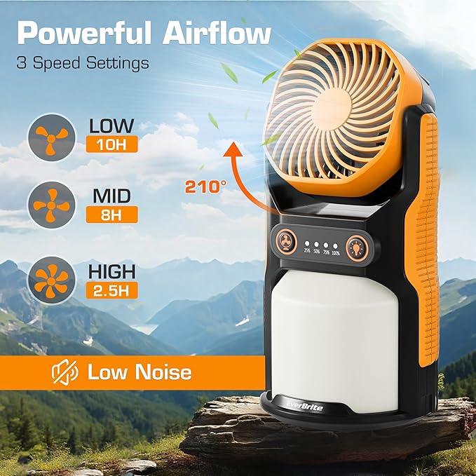 EVERBRITE Rechargeable Camping Lantern with Fan- 4400mAh Power Bank, Camping Fan with 3 Fan Speeds