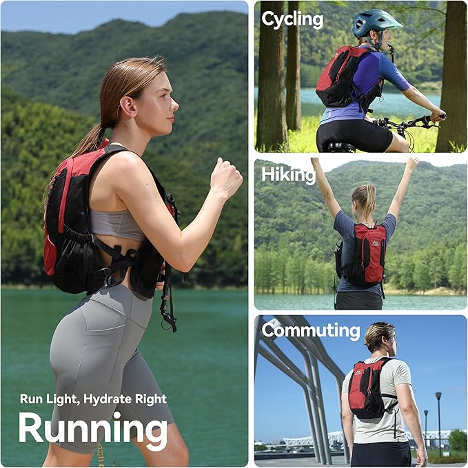 MARCHWAY Lightweight Hydration Backpack with Vest Style Straps & 2.5L TPU Water Bladder, Versatile
