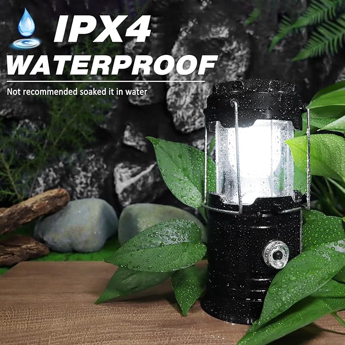 DIBMS 4-Pack Solar Camping Lantern, Collapsible LED Solar USB Rechargeable Lantern Flashlight
