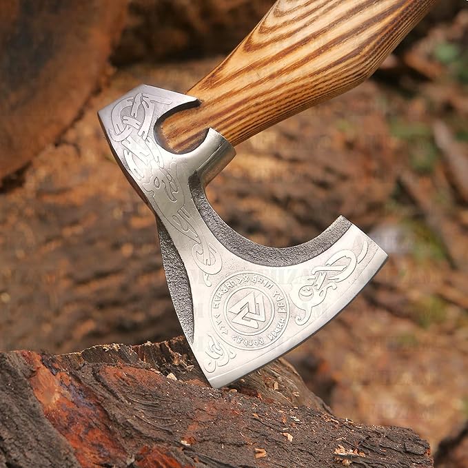 Viking Axe Gift Vikings Knife with Sheath | Hand Forged Real Handmade Outdoor Hunting Camping Axes