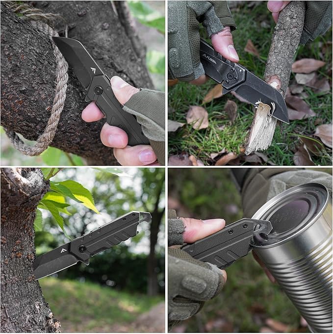 FLISSA 4.5" G10 handle folding knife, FLISSA Folding Knife, 4" Small Pocket Knife with Bottle