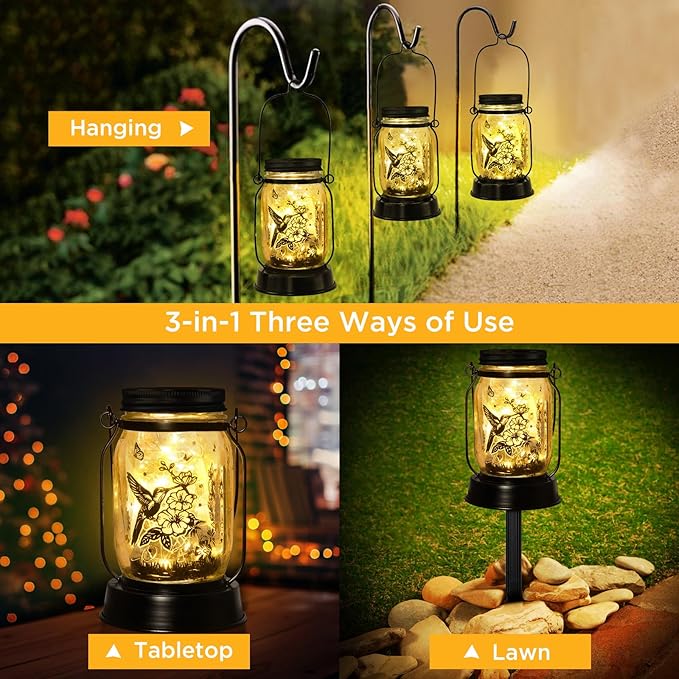 Hummingbird Solar Lantern Outdoor Garden Decor, Gifts for Women Mom Gradma Birthday Gifts, Hanging