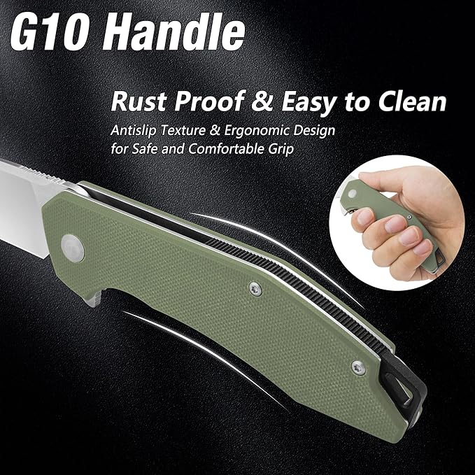 FLISSA Pocket Knife, Folding Tactical Knife with G10 Handle, D2 Blade, Liner Lock, Pocket Clip, EDC