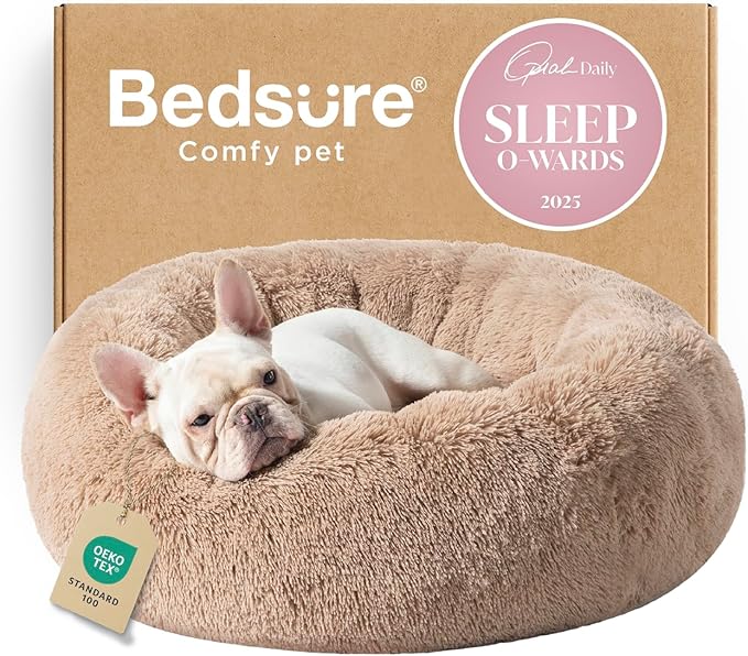 Bedsure Calming Dog Bed Medium Size Dog - Donut Washable Medium Pet Bed, 30 inches Anti-Slip Round