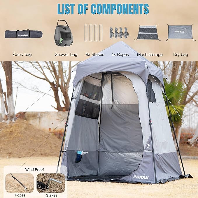 Camping Shower Tent Deluxe Changing Room Easy Set Up Privacy Shelter,Large Toilet Tent with Floor