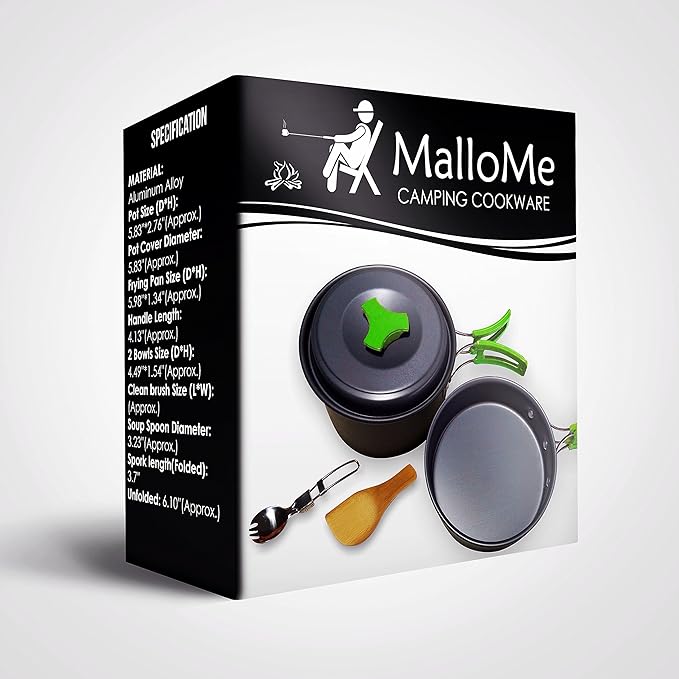 MalloMe Camping Cookware Mess Kit for Backpacking Gear ??Camping Cooking Set - Camping Pots and