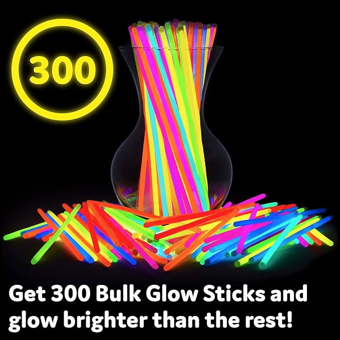 PartySticks Ultra Bright Glow Sticks Bulk Party Supplies 200 Pack - 8" Glow in the Dark Light Up