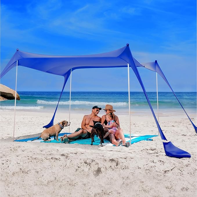 SUN NINJA Beach Tent Sun Shelter UPF50+ - Easy Pop Up Beach Canopy - Outdoor Shade for Camping