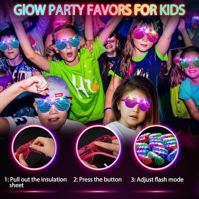 38PCS LED Glasses, Light Up Glasses, 5 Colors, 3 Light Modes, Glow in The Dark Party Supplies, Neon