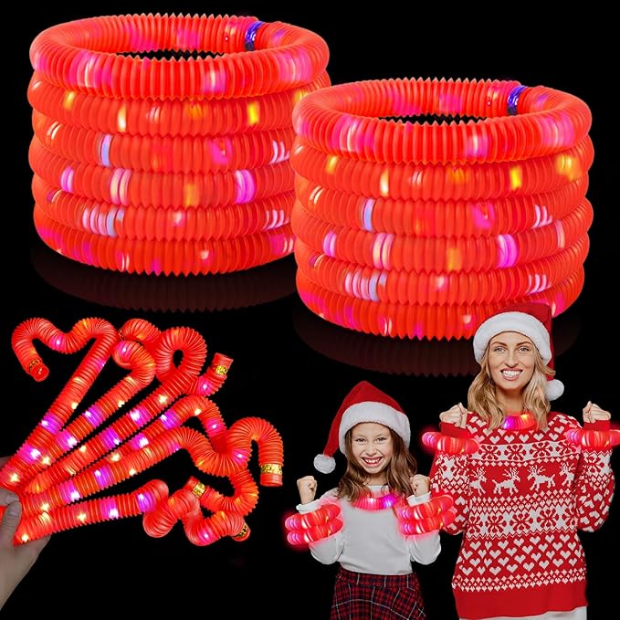 12 PCS Red Glow Sticks Party Favors for Kids, LED Light Up Necklaces Bracelets Accessories for