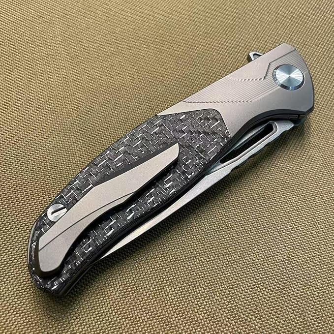 3.75" Customized Pocket knife Frame lock Folding knives Stonewash M390 Blade with Titanium+Carbon