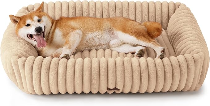 Bedsure Cute Dog Beds Large Sized Dog - Washable Furry Pet Beds, Rectangle Orthopedic Corduroy
