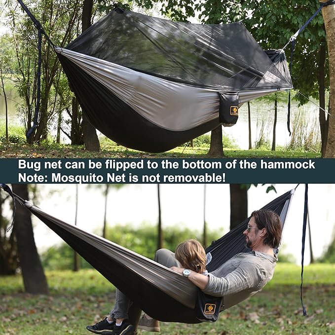 Camping Hammock with Net,Travel Portable Lightweight Hammocks with Tree Straps and Solid D-Shape