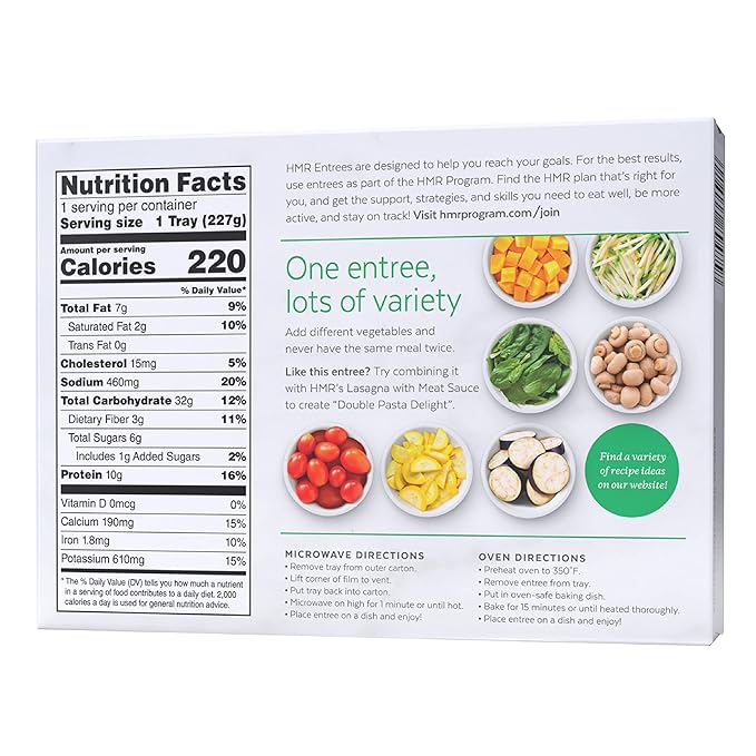 HMR Cheese and Basil Ravioli Entrée | Pre-packaged Lunch or Dinner | Ready to Eat | Vegetarian |