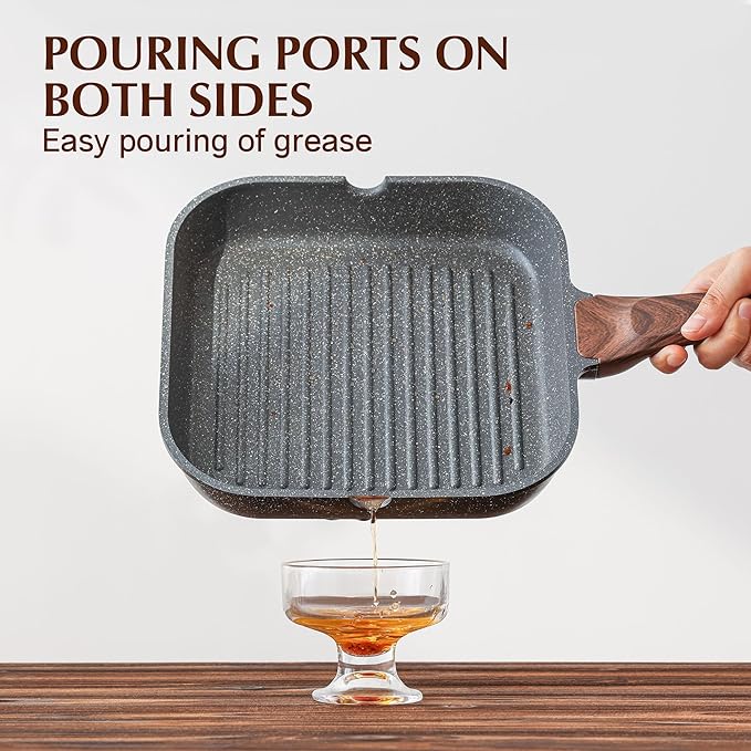 SENSARTE Nonstick Grill Pan for Stove Tops, Versatile Griddle with Pour Spouts, Square Big Cooking