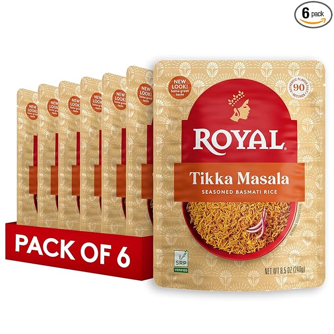 Royal Ready-to-Heat Tikka Masala Seasoned Basmati Rice (8.5oz, Pack of 6)