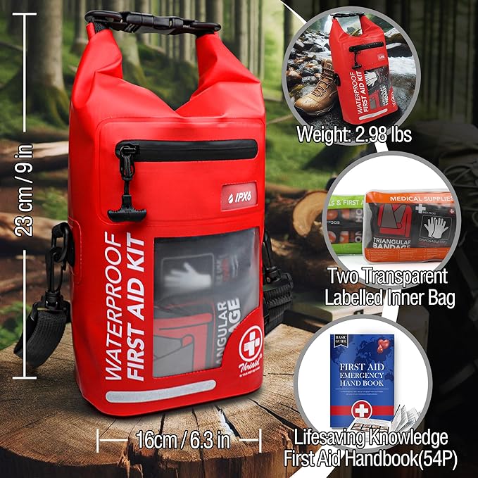 250 PCS Waterproof First Aid Kit, Roll Top Reflective Boat Dry Bag Bug Out Bags, Emergency Medical