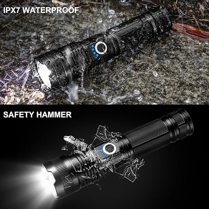 3 Pack Rechargeable Flashlights High Lumens, 99000LM Super Bright LED Flashlight, Adjustable