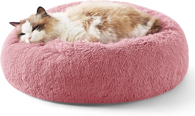 Bedsure Calming Cat Beds for Indoor Cats - Small Cat Bed Washable 20 inches, Anti-Slip Round Fluffy