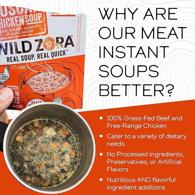 Wild Zora Instant Keto-Friendly Soups 5-Pack Variety, Broth Made with Grass-Fed Beef, Free-Range