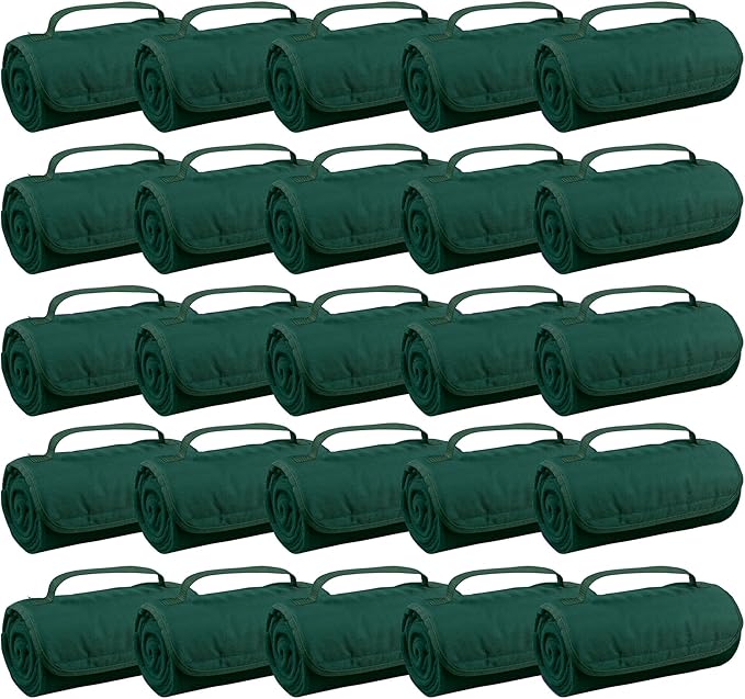 25 Ct of Roll-Up Blankets for Camping, Travel, Outdoors, Beach, Picnics – Hunter Green – Hook +