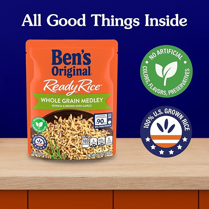 BEN'S ORIGINAL Ready Rice Whole Grain Medley Quinoa and Brown Flavored Rice, Easy Dinner Side, 8.5