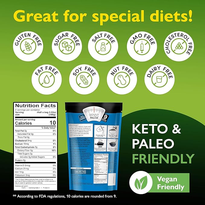 SKINNY PASTA Fettuccine - Healthy Konjac Shirataki Noodles, Low Carb Keto Pasta, Gluten Free, 6 Pack