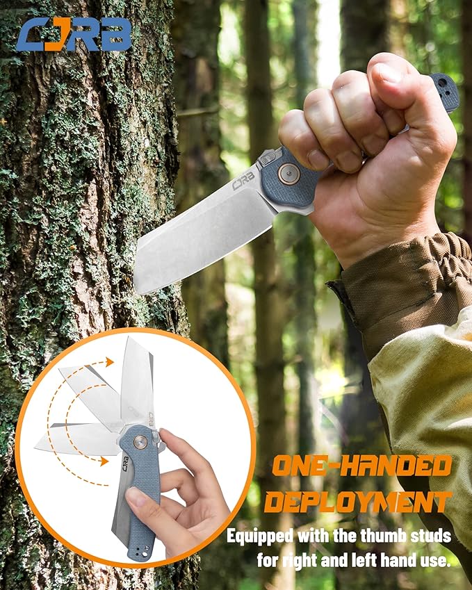CJRB Crag Tactical Knife,Cleaver Pocket Folding Knife with Stonewash AR-RPM9 Steel Blade and G10
