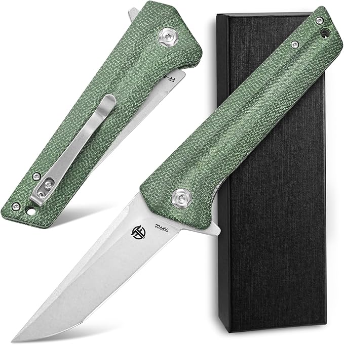 FF4 Folding Knife, AUS-10 Steel Blade Micarta Handle Knife for Outdoor Camping Hunting Fishing