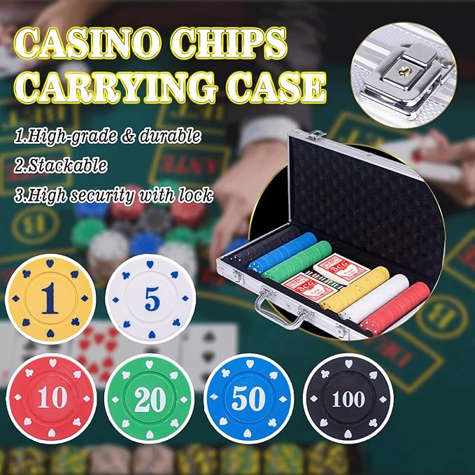 5 in 1 Super Casino Game Set: Blackjack/Texas Hold'em/Roulette/Craps/Poker Kit, 10" Wooden Roulette